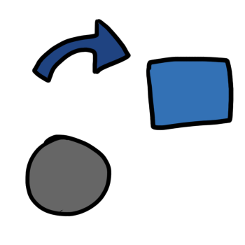 a blue box is pointed to by a blue arrow, with a gray circle not being pointed at